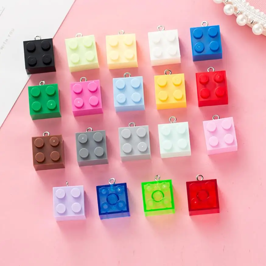 Mini Building Blocks Plastic Resin Cabochon With Hook DIY Jewelry Making Accessories Keychain Bag Pendant Phone Decor