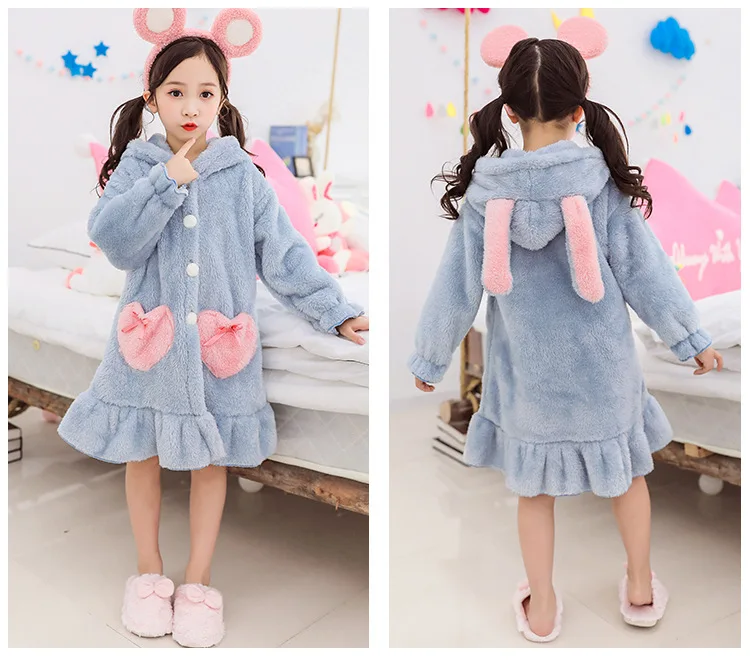 Girls' Pajamas Pink Cute Children Flannel Bathrobe Home Fleece Kids Sleepwear Autumn Winter Nightgown for Girls Robes elegant pajama sets