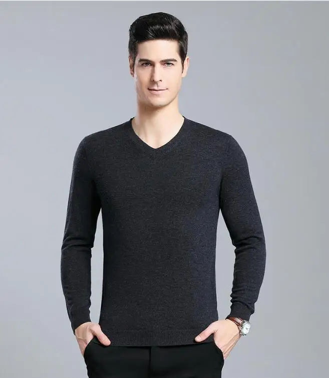 Sweater Men Casual V-Neck Pullover Men Autumn Slim Fit Long Sleeve Shirt Mens Sweaters Knitted Cashmere Wool