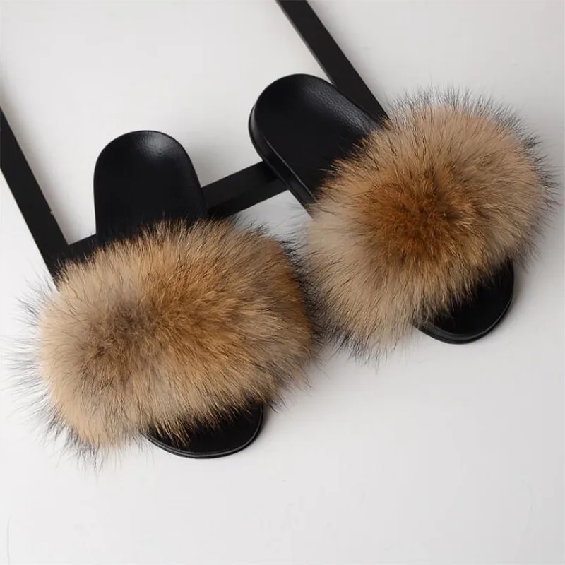 

Women warm scorpion fur slippers Ladies fashion real fox fur slides animal Fur furry home sandals big Size house flat shoe Woman