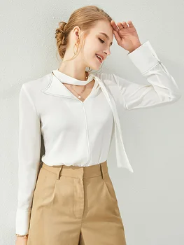 

White Series Led Long-Sleeved Sunscreen New Elastic Silk Satin Mulberry Silk Shirt Women's Top Design Sense of Fashion