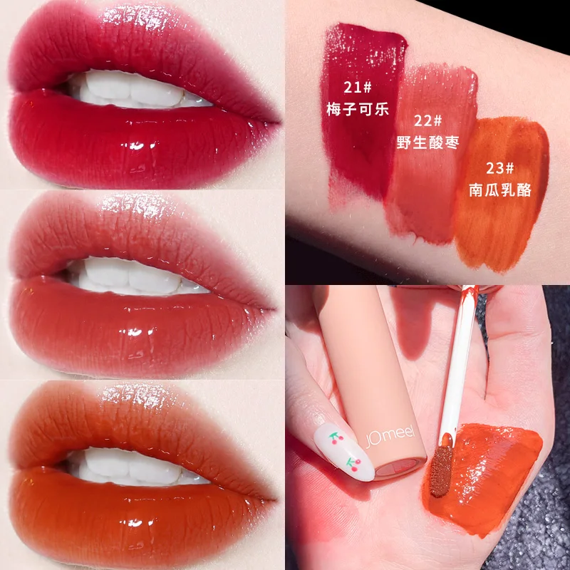 

JOmeel wood lip tint mirror velvet effect sexy red milk pumpkin lip cream long lasting waterproof matte lip gloss AC238