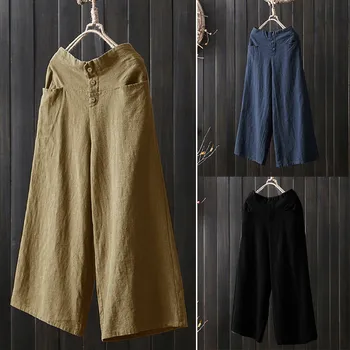 

Hot Sale Summer Joggers Women Clothes Palazzo High Waist Wide Leg Culottes Cotton Linen Trousers Loose Pants Ropa Mujer #C1