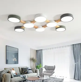 

Nodic LED Ceiling Lights With Round Metal Lampshade For Living Room Modern Surface Mounted Ceiling Light Wood Bedroom Lamp