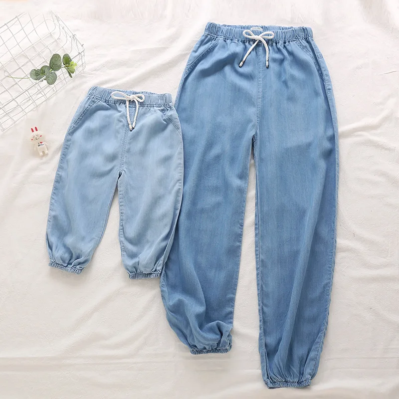 

19 Summer Childrenswear Men And Women Children Korean-style Jeans Drawstring Casual Crawler Trousers 40312