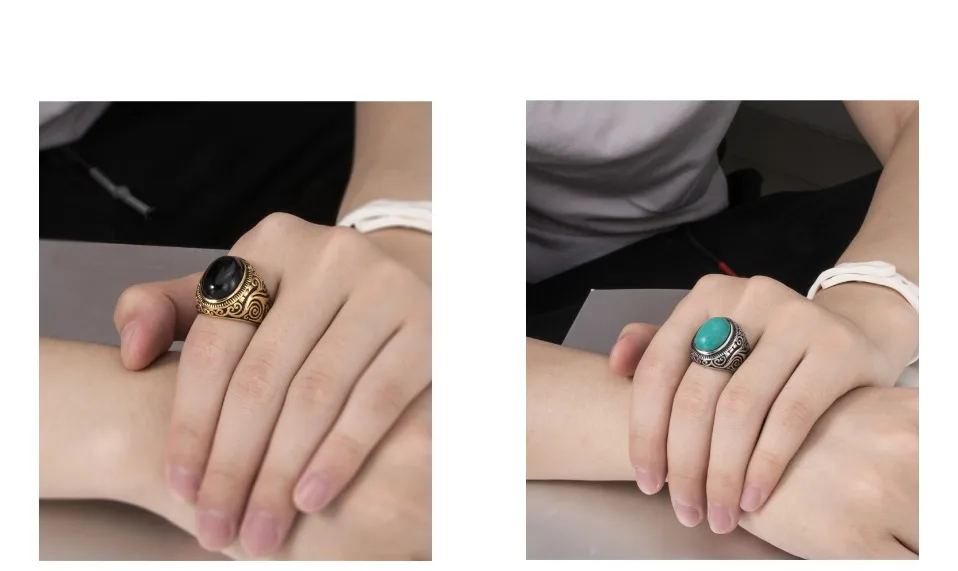 Мужское женское кольцо из натуральной овальной бирюзы, черный оникс, лунный камень, серебро, золото, нержавеющая сталь, подарок, ювелирные изделия размера плюс 8-15