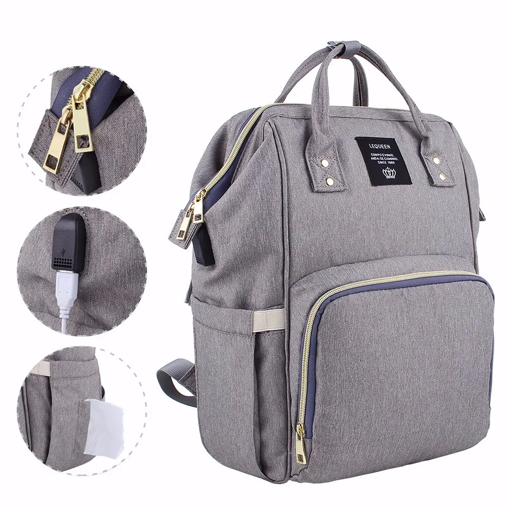 Сумки для подгузников с USB, большая сумка для подгузников, модный рюкзак для путешествий, водонепроницаемая сумка для мам, сумки для мам с 2 крючками