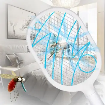

1pc Racket Kills Electric Mosquito LED Electric Rechargeable Swatter Pest Mosquito 3-layer Net Insect Killer Repellent Safe S4U4