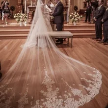 4 м один слой кружева тюль Длинная свадебная вуаль новая белая слоновая кость 3 м 5 м свадебная вуаль с гребень Свадебные фаты