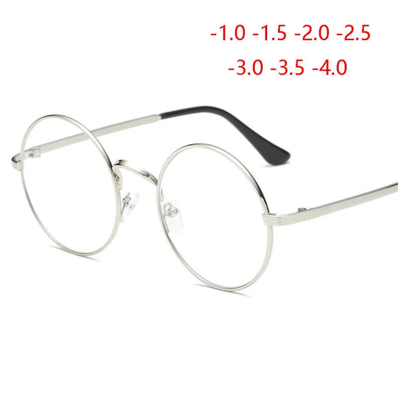 SPH -1.0 -1.5 -2.0 -2.5 -3.0 -3.5 -4.0 Finished Myopia Glasses With Diopter Women Men Metal Round Frame Prescription Spectacles |
