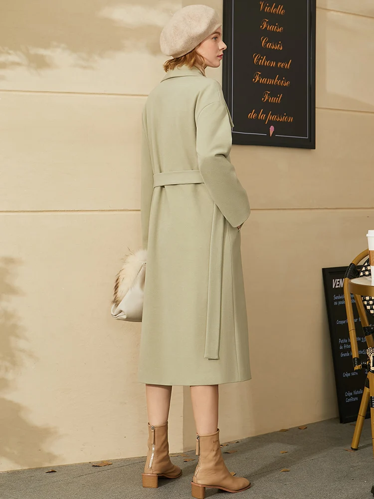 Amii Minimalism Winter Vintage Women Coat Fashion Solid Lapel Belt 