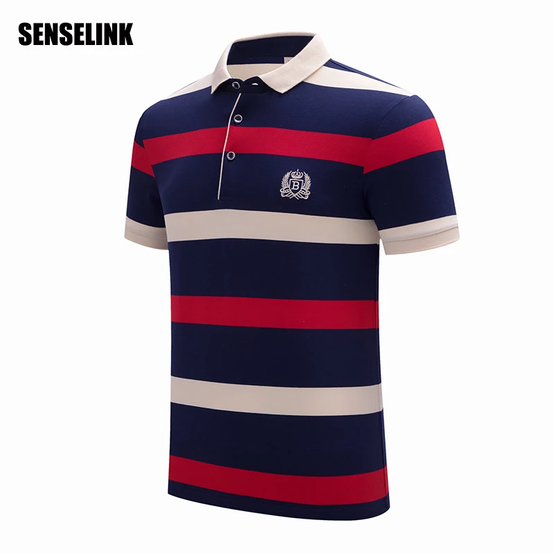 Polo de manga corta a rayas para hombre, camisa de negocios de alta calidad, informal, a la moda, para primavera y verano, novedad de 2021