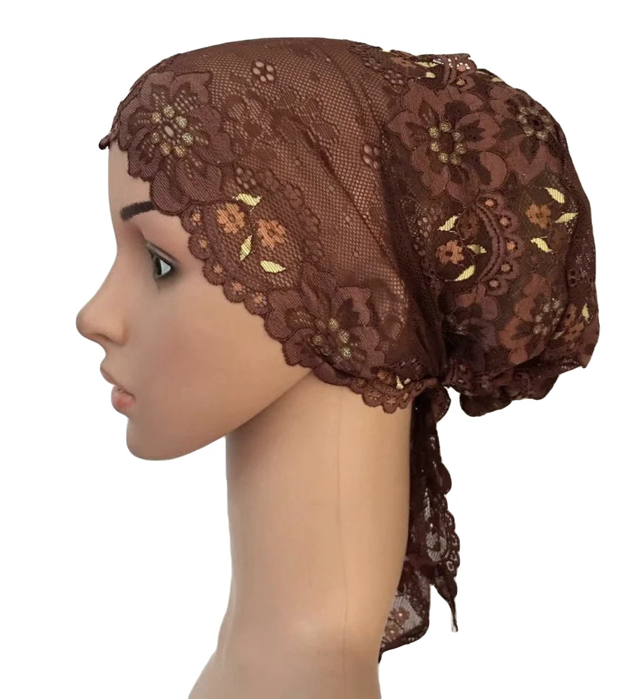 12 шт модные стильные эластичные кружевные бинты мусульманские внутренние хиджаб колпачки исламские головные уборы Различные 8 цветов случайный цвет