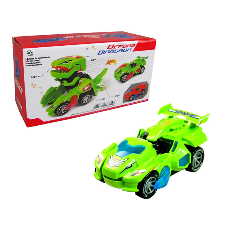 Green 3D трансформер динозавр игрушка светодиодный автомобиль со звуком светильник для детей Рождественский подарок - Цвет: Green