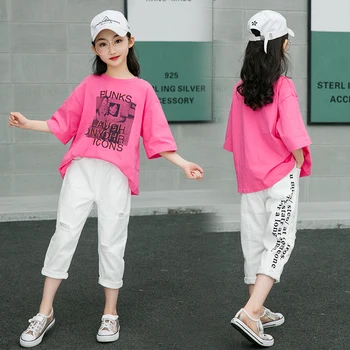 

New Summer Girls Clothes Sets Children's Clothing Set Short Sweatshirt + Pants 2 Piece Baby Girl Clothes 4 6 8 10 12 14 Years
