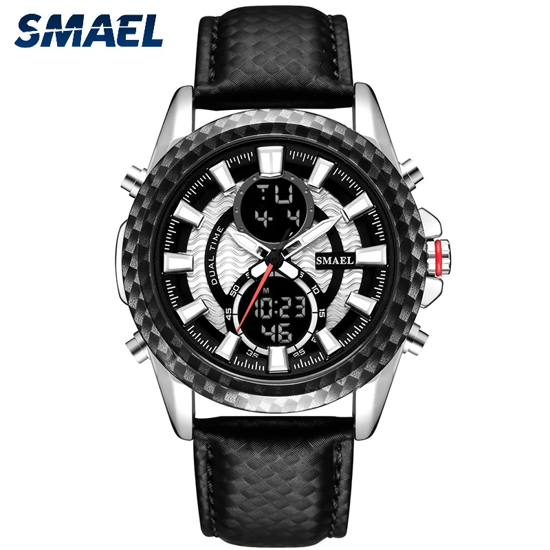 

SMAEL Fashion Men's Quartz Watch Chronograph Analog with Date Luminous Hands Waterproof Leather Strap Wristswatch For Man