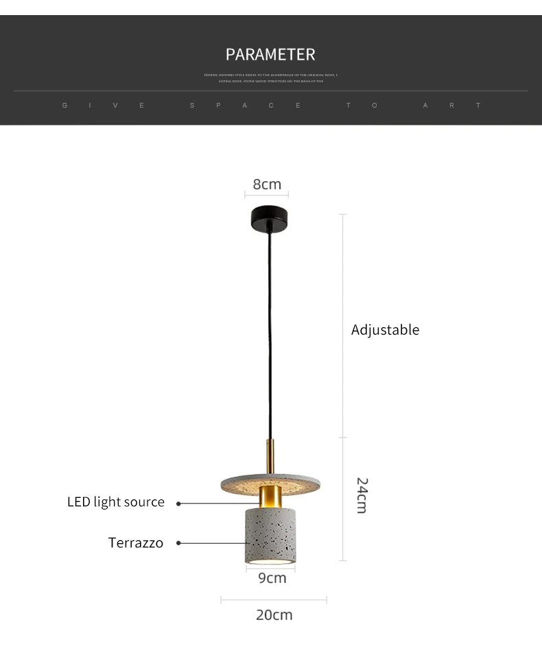 Description Picture 4 of itemDeyidnNordic Modern Terrazzo Small Chandelier Bar Cafe Counter Cement Industrial Wind Bedroom Bedside Lighting