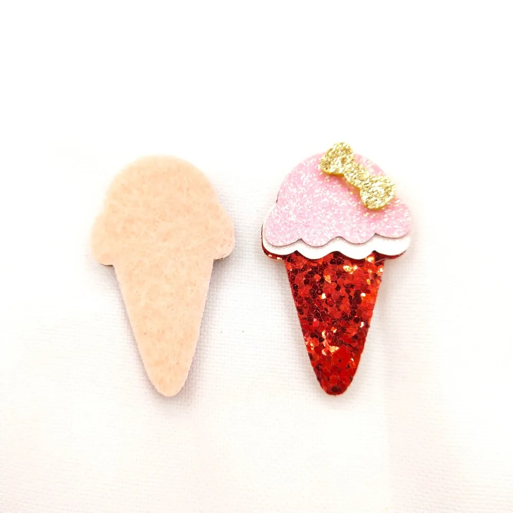 20pcs/lot Shiny Ice Cream Padded Felt Applique for Children Headwear Hair clip Accessorie and DIY Crafts Garment Accessoires
