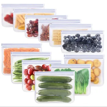 

PEVA Food Storage Bag Upgrade Leakproof Top Stand Up Zip Shut Bag Reusable Freezer Safe Fresh Bags