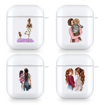 

Super Mom Daugher Baby Earphone Case For Apple AirPods 1 2 Soft TPU Transparent Cover For Airpods Accessories
