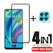 4-en-1 pour OPPO Reno 4 Lite verre pour OPPO Reno 4 LiteTempered Glass Full Glue protecteur d'écran pour OPPO Reno 4 Lite verre d'objectif=