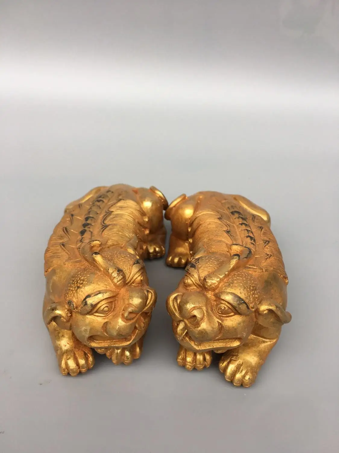 

Home Decor 5" Tibet Buddhism Temple Old Bronze Gilt Pixiu statue A pair Ward off evil spirits