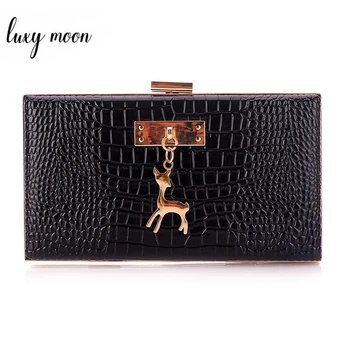 

Luxy Moon Women Black Clutch Party Bag Serpentine Pattern Shoulder Bag Luxury Leather Handbag Wedding Purse with Deer ZD1461