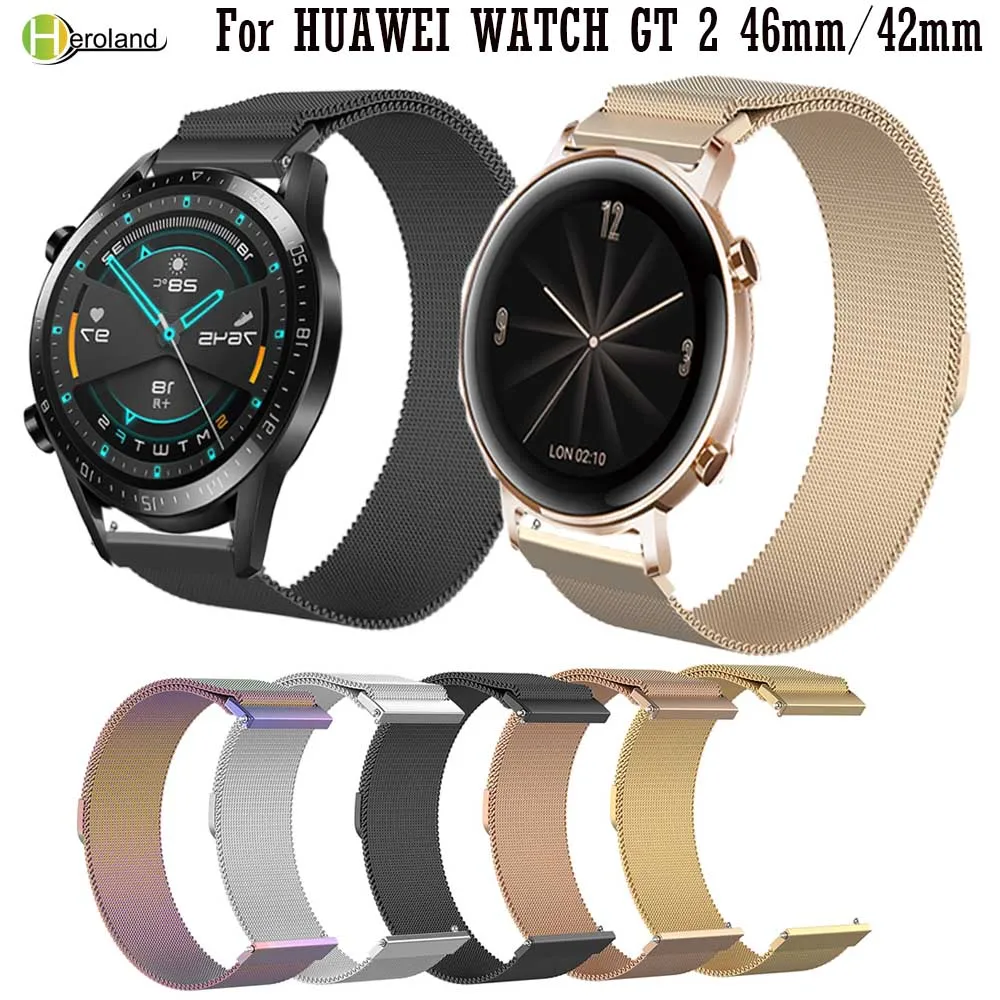 Ремешок для часов 20 мм 22 ремешок HUAWEI GT 2 42 46 Миланский Браслет из нержавеющей стали