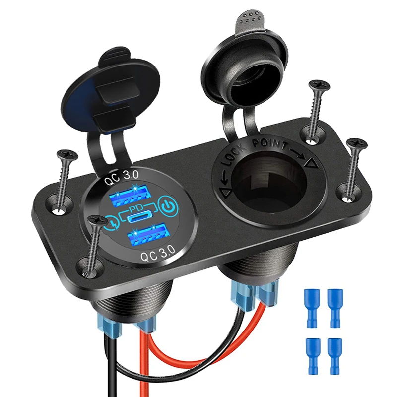 USB C Car Charger Cigarette Lighter Socket Splitter Triple 12V PD3.0 & QC 3.0 Outlet with Touch Switch for Boat | Автомобили и