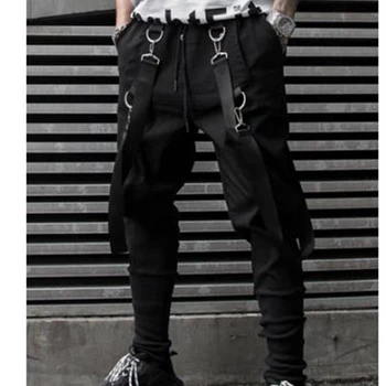 

Men Ribbon Casual Harem Pant Streetwear Punk Hip Hop Cargo Trousers Joggers Sweatpant Male Dancing Pant