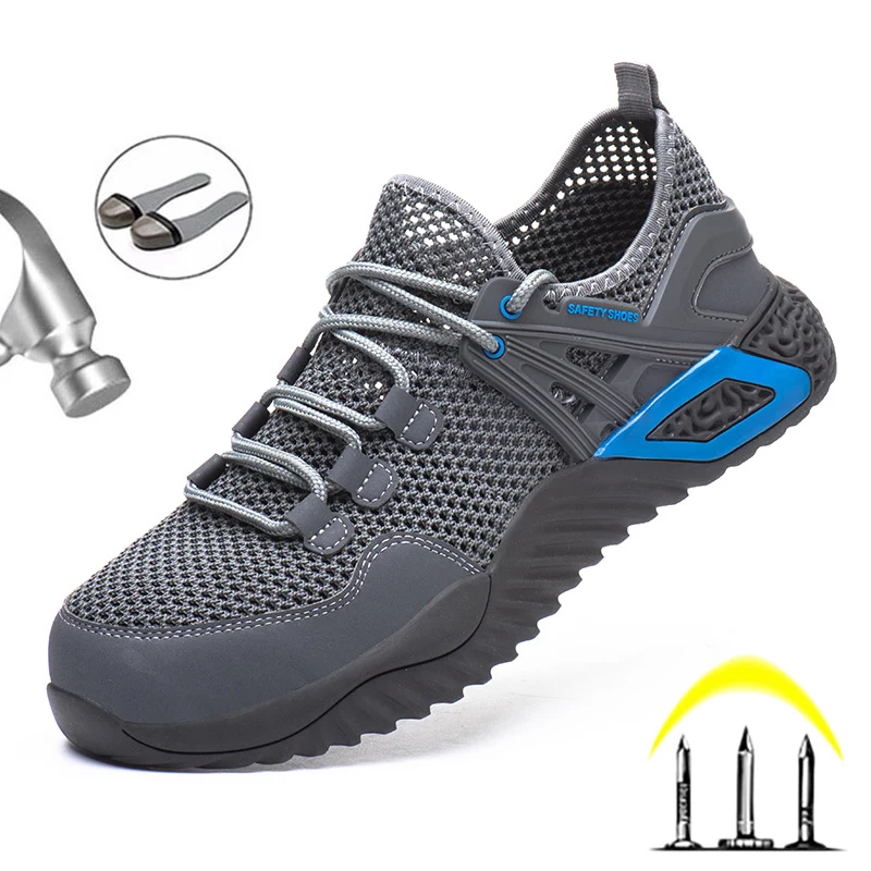 Transpirable hombre zapatos de seguridad de acero del dedo del pie zapatos de trabajo zapatos de seguridad ligero trabajo zapatillas de deporte Zapatos de los hombres Anti-aplastamiento de los hombres botas 36-48