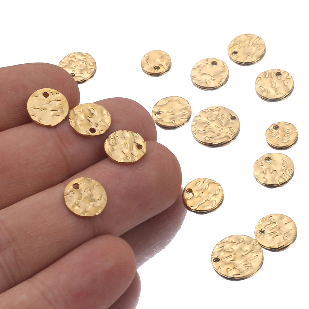 

20pcs Hammered Disc Charms 8mm 10mm 12mm Gold Plated Stainless Steel Round Blank Coin Beads for DIY Necklace Bracelet Making