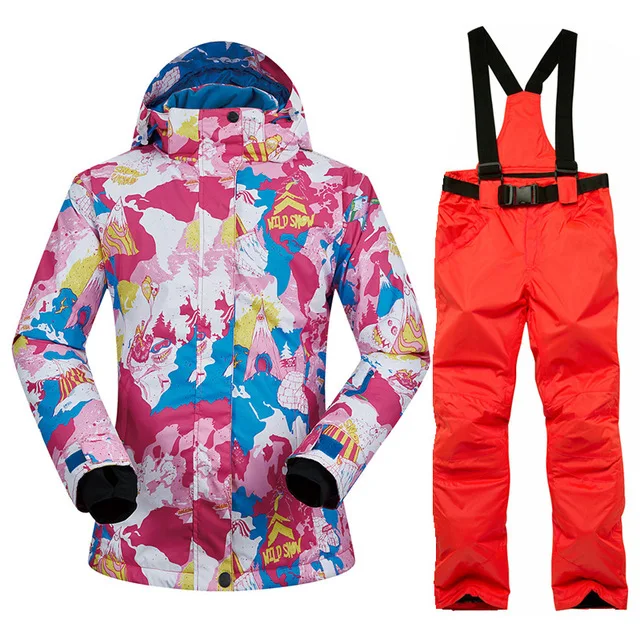 Лыжный костюм для мужчин, Толстая теплая ветрозащитная Водонепроницаемая лыжная куртка, уличные спортивные зимние куртки и штаны, зимняя Лыжная куртка для сноуборда - Цвет: Rose red Orange red