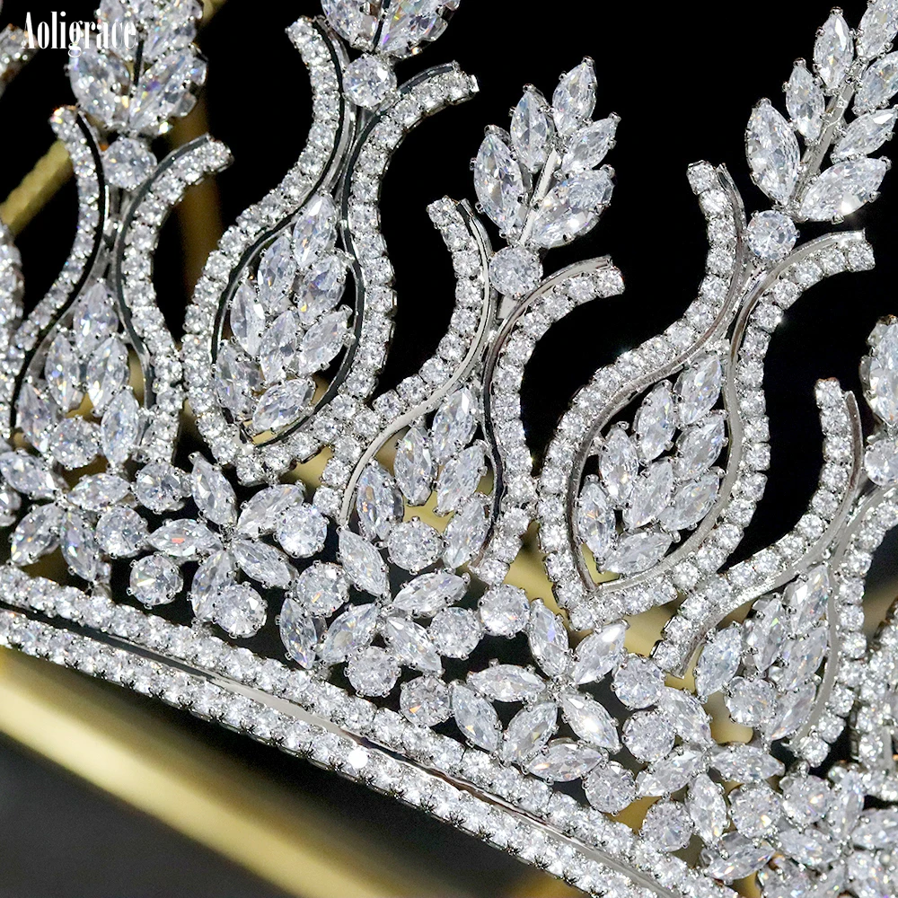 Luxury Big Cubic Zirconia Wedding Crowns Platinum Plated CZ Tall Tairas Unique Design Zircon Birthday Party Sweet 16 Headpieces