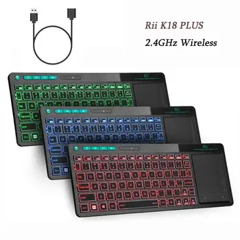 

High Quality Rii K18 Plus Wireless Multimedia English Russian Spanish Keyboard 3LED Color Backlit with Multi-Touch for TV Box PC