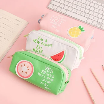 

Big Zipper Fruit Pencil Case Cute Large Capacity Canvas School Pencil Bag Pen Pouch School Supplies Zakka