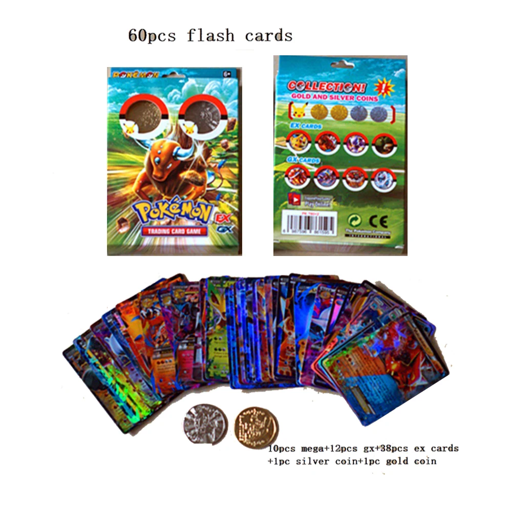60 шт./компл. английская версия TAKARA TOMY Cards Покемон EX GX Flash Card золотые и серебряные