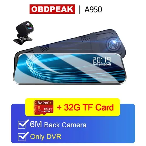 Android 8,1 Автомобильный видеорегистратор Камера 4G ADAS 10 дюймов поток медиа зеркало заднего вида 1080P WiFi gps видеорегистратор регистратор видео dvr рекордер - Название цвета: A950- 32G Card