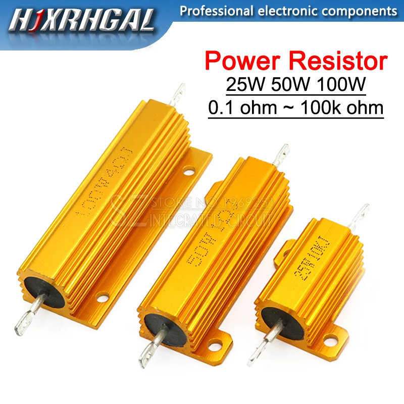 25W 50W 100W Aluminum Power Metal Shell Case Wirewound Resistor 0.01-100K 0.05 0.1 0.5 1 2 6 8 10 20 200 500 1K 10K ohm wirewound resistor