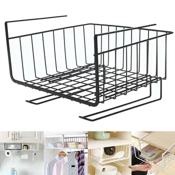 

New Kitchen Hanging Under Shelf Storage Iron Basket Cupboard kitchen Cabinet Organizer with stretch hook Bowl dish Rack Holder