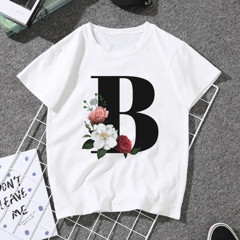 A B C D E English Alphabet Print T Shirt Women 2020 New Summer Couples Lovers Female T-Shirt Harajuku Casual White Tops Tshirt