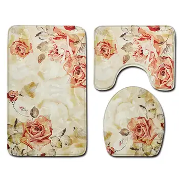 

3Pcs/Set Fashion Printing Toilet Cover Water Absorption Bathroom Mat Anti Slip U Shaped Rug
