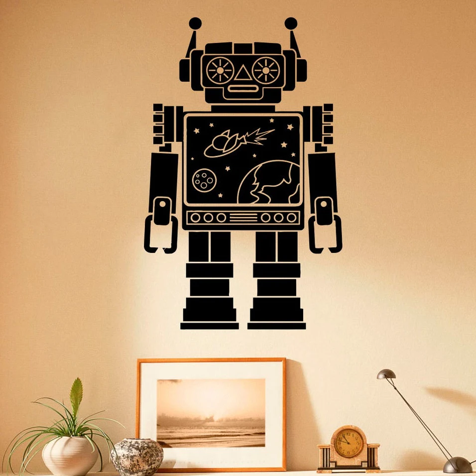 Adesivo Murale Robot Retrò Vintage Robot Silhouette Adesivi Murali In Vinile Decorazioni Per La Camera Dei Bambini Home Interior Design Art Murales C2