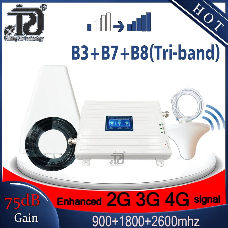 Трехдиапазонный усилитель сигнала 2G 3G 4G GSM 900/(B3)DCS 1800/(B7)FDD LTE 2600 ретранслятор