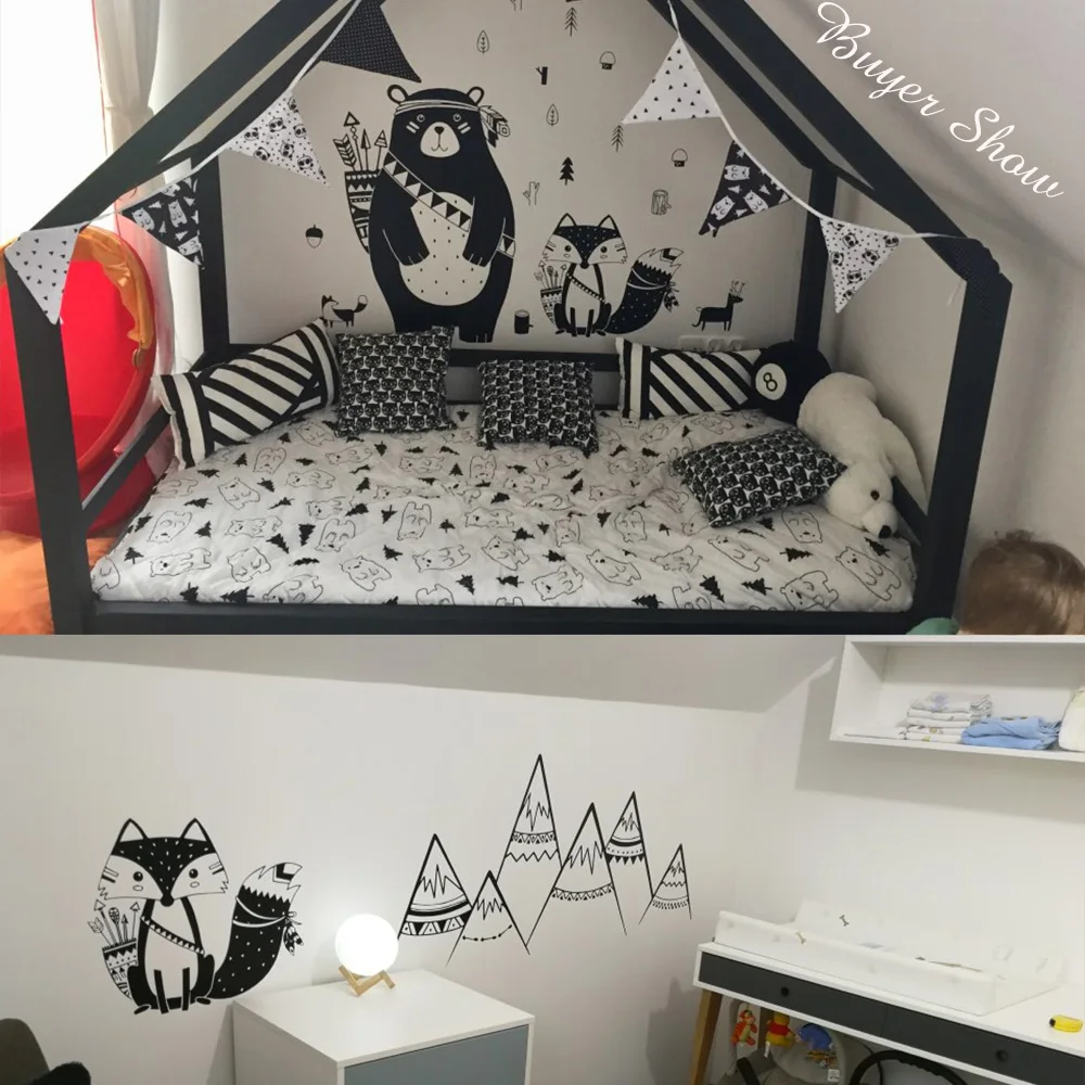 Cartoon Tribal Animals Vinyl Wall Sticker For Kids Room Decoration Babys Decals Stickers Bear Fox Wall Bedroom Accessories Decor