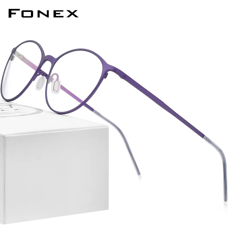 FONEX Pure Titanium Glasses Frames Women Vintage Retro Round Eyewear ...