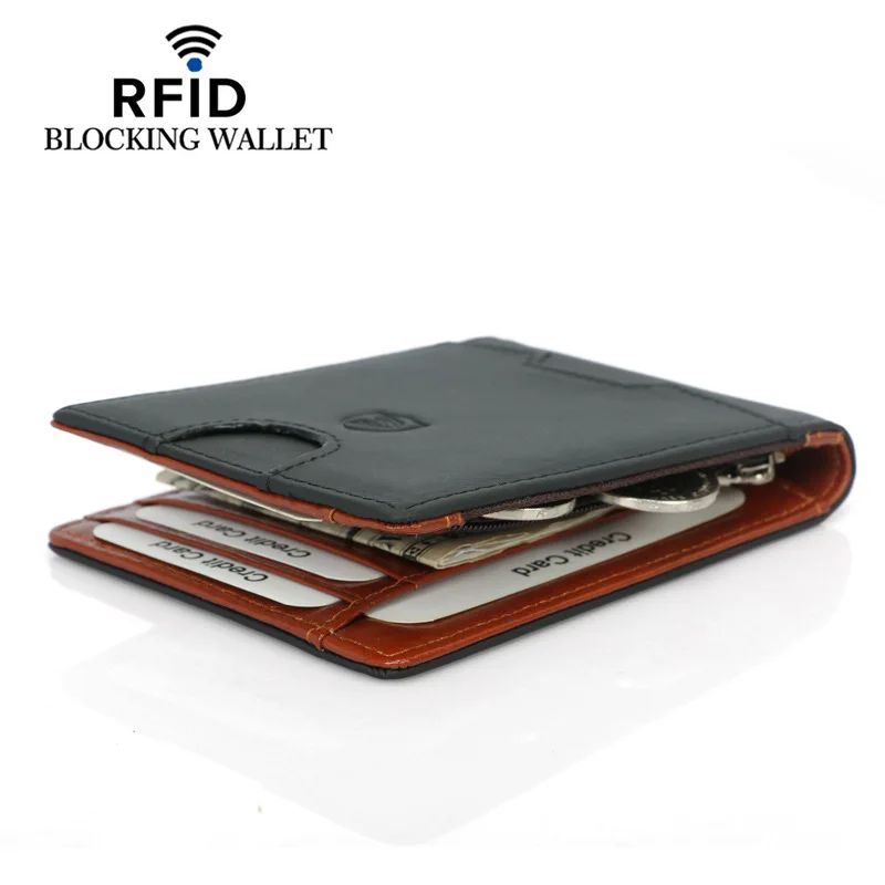 Luxury Genuine Leather Men's Bifold Wallet with Coin Pocket and Card Holder