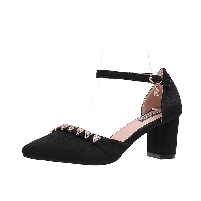 Fashion Sandals Women 2020 Spring Summer Pointed Buckle Shallow Thick High-heeled Ladies Pump Large Size High Heels Shoes Woman Fashion Sandals Women 2020 Spring Summer Pointed Buckle Shallow Thick High-heeled Ladies Pump Large Size High Heels Shoes Woman