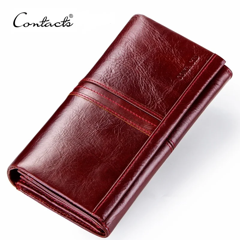 

Contacts Women's Genuine Leather Wallet Female Long Clutch Coin Purse with Card Holder Phone Pocket
