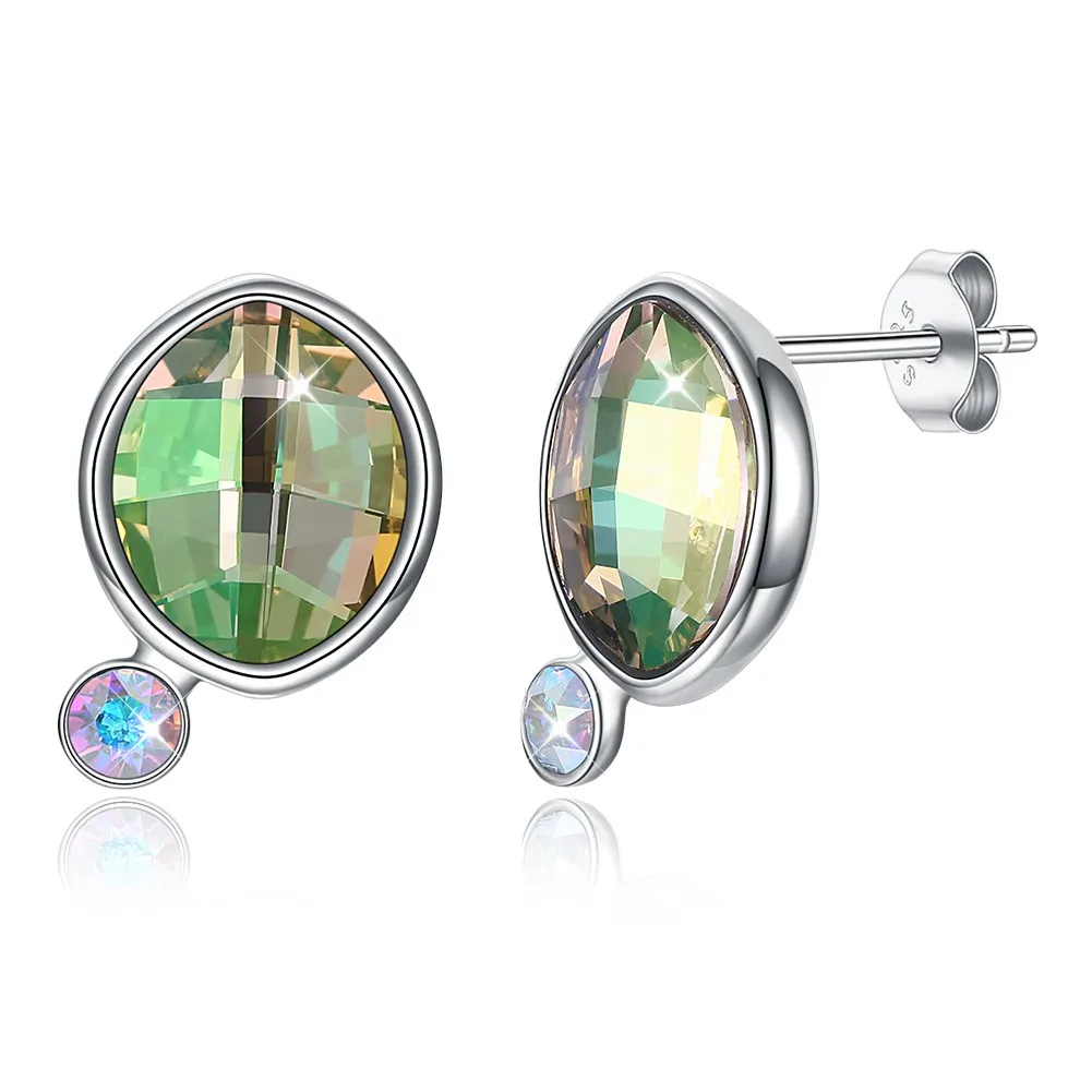 

Green shiny crystal romantic earrings Irregular round stone earrings Personality temperament girl earrings sterling silver